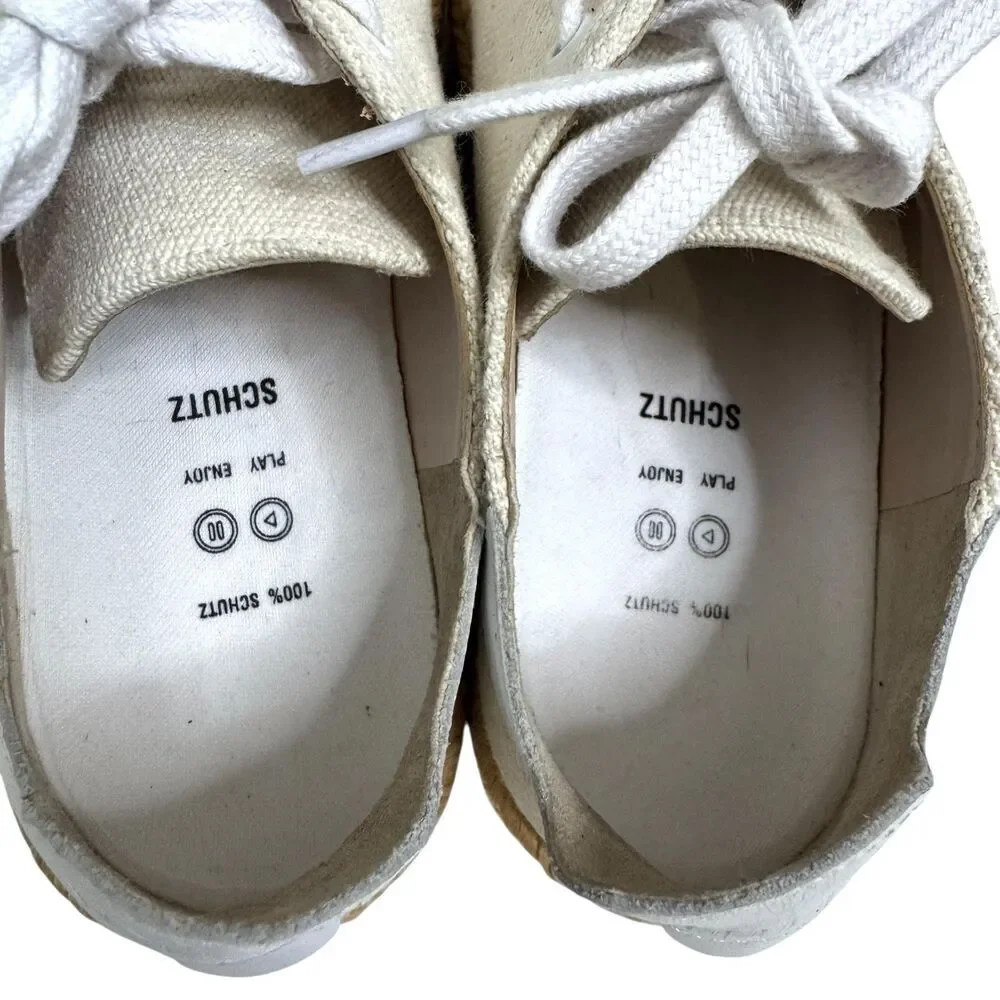 Schutz Luana Espadrille Platform Shoes Womens Size 7.5B Beige Canvas Lace Up